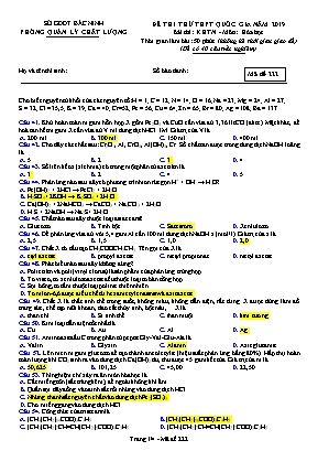 Đề thi thử THPT Quốc gia môn Hóa học năm 2019 - Mã đề 222 - Sở giáo dục và đào tạo Bắc Ninh