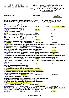 Đề thi thử THPT Quốc gia môn Hóa học năm 2019 - Mã đề 223 - Sở giáo dục và đào tạo Bắc Ninh