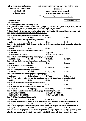 Đề thi thử THPT Quốc gia môn Hóa học năm 2020 - Đề 1 (Có đáp án)