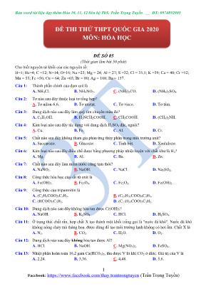 Đề thi thử THPT Quốc gia môn Hóa học năm 2020 - Đề số 05 - Trần Trọng Tuyền (Có đáp án)