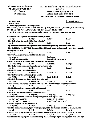 Đề thi thử THPT Quốc gia môn Hóa học năm 2020 - Mã đề 01 (Có đáp án)