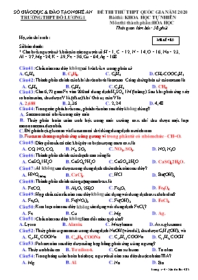 Đề thi thử THPT Quốc gia môn Hóa học năm 2020 - Mã đề 485 - Trường THPT Đô Lương 1 (Kèm đáp án)