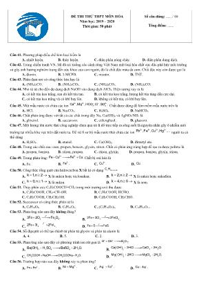 Đề thi thử THPT Quốc gia môn Hóa học - Năm học 2019-2020