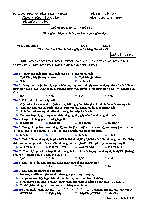 Đề thi thử Tốt nghiệp Phổ thông môn Hóa học - Mã đề 849 - Năm học 2018-2019 - Trường quốc tế Á Châu