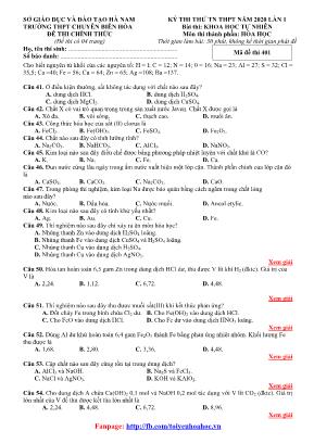 Đề thi thử Tốt nghiệp THPT môn Hóa học lần 1 năm 2020 - Mã đề 401 - Trường THPT chuyên Biên Hòa (Có đáp án)