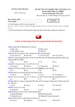 Đề thi thử Tốt nghiệp THPT môn Hóa học lần 2 năm 2020 - Mã đề 103 - Trường THPT Phụ Dực