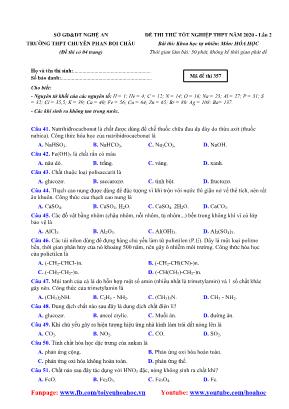 Đề thi thử Tốt nghiệp THPT môn Hóa học lần 2 năm 2020 - Mã đề 357 - Trường THPT chuyên Phan Bội Châu (Có đáp án)