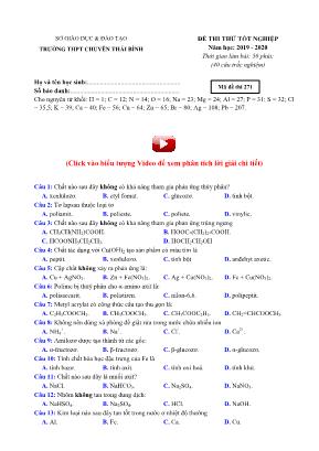 Đề thi thử Tốt nghiệp THPT môn Hóa học - Mã đề 271 - Năm học 2019-2020 - Trường THPT chuyên Thái Bình