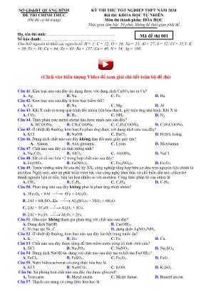 Đề thi thử Tốt nghiệp THPT môn Hóa học năm 2020 - Mã đề 001 - Sở giáo dục và đào tạo Quảng Bình