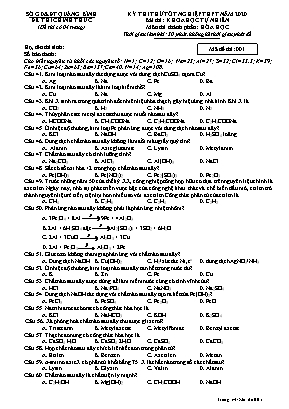 Đề thi thử Tốt nghiệp THPT môn Hóa học năm 2020 - Mã đề 001 - Sở giáo dục và đào tạo Quảng Bình