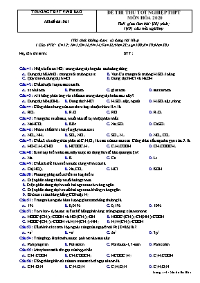 Đề thi thử Tốt nghiệp THPT môn Hóa học năm 2020 - Mã đề 061 - Trường THPT Vĩnh Bảo