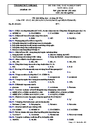 Đề thi thử Tốt nghiệp THPT môn Hóa học năm 2020 - Mã đề 104 - Trường THPT Vĩnh Bảo