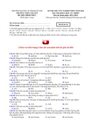 Đề thi thử Tốt nghiệp THPT môn Hóa học năm 2020 - Mã đề 122 - Đại học Sư phạm Hà Nội