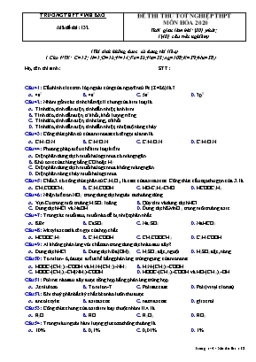 Đề thi thử Tốt nghiệp THPT môn Hóa học năm 2020 - Mã đề 132 - Trường THPT Vĩnh Bảo