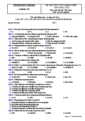 Đề thi thử Tốt nghiệp THPT môn Hóa học năm 2020 - Mã đề 209 - Trường THPT Vĩnh Bảo