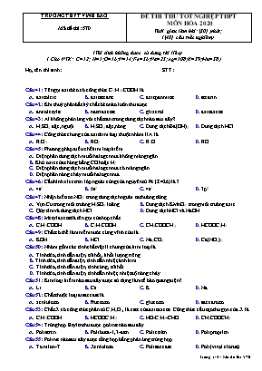 Đề thi thử Tốt nghiệp THPT môn Hóa học năm 2020 - Mã đề 570 - Trường THPT Vĩnh Bảo