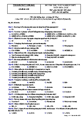 Đề thi thử Tốt nghiệp THPT môn Hóa học năm 2020 - Mã đề 628 - Trường THPT Vĩnh Bảo