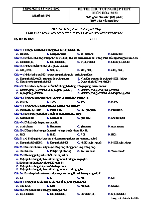 Đề thi thử Tốt nghiệp THPT môn Hóa học năm 2020 - Mã đề 896 - Trường THPT Vĩnh Bảo