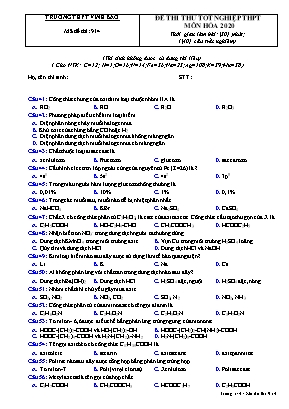 Đề thi thử Tốt nghiệp THPT môn Hóa học năm 2020 - Mã đề 914 - Trường THPT Vĩnh Bảo