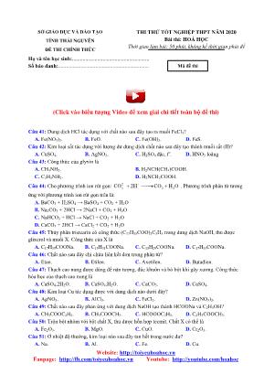 Đề thi thử Tốt nghiệp THPT môn Hóa học Năm 2020 - Sở giáo dục và đào tạo Thái Nguyên