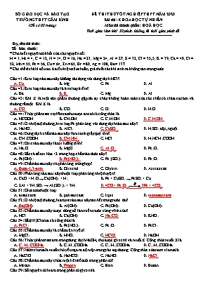 Đề thi thử Tốt nghiệp THPT môn Hóa học năm 2020 - Trường THPT Cẩm Bình (Kèm đáp án)