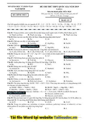 Đề thi thử Trung học Phổ thông Quốc gia môn Hóa học lần 1 năm 2019 - Mã đề 132 - Sở giáo dục và đào tạo Nam Định (Có đáp án)