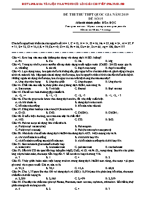 Đề thi thử Trung học Phổ thông Quốc gia môn Hóa học năm 2019 - Đề số 15 (Có đáp án)