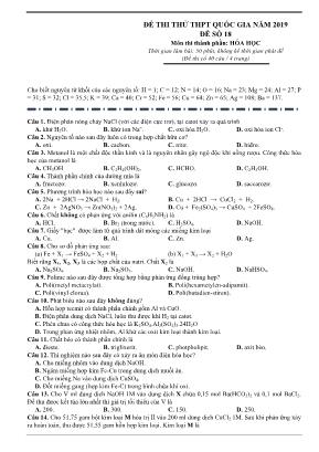 Đề thi thử Trung học Phổ thông Quốc gia môn Hóa học năm 2019 - Đề số 18  (Có đáp án)