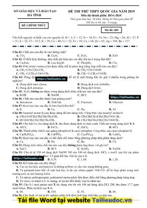 Đề thi thử Trung học Phổ thông Quốc gia môn Hóa học năm 2019 - Mã đề 002 - Sở giáo dục và đào tạo Hà Tĩnh (Có đáp án)