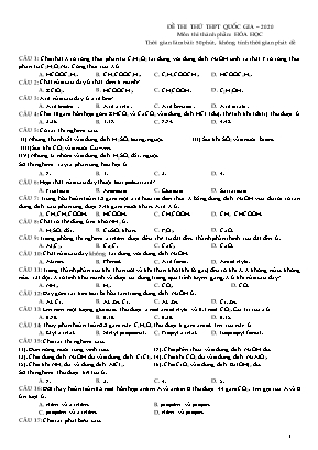 Đề thi thử Trung học Phổ thông Quốc gia môn Hóa học năm 2020 (Có đáp án)