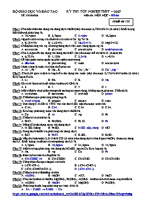 Đề thi Tốt nghiệp THPT môn Hóa học năm 2007 - Chương trình bổ túc - Mã đề 135 - Bộ giáo dục và đào tạo (Kèm đáp án)