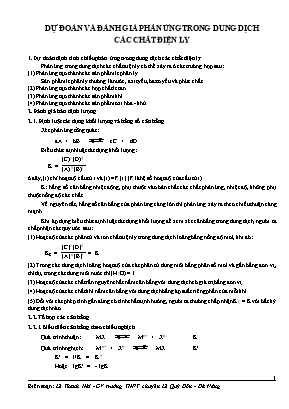 Dự đoán và đánh giá phản ứng trong dung dịch các chất điện ly
