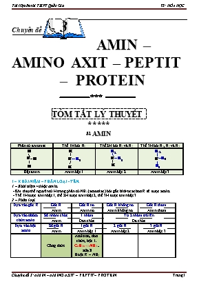 Hóa học hữu cơ 12 - Amin - Amino axit - Peptit - Protein - Trường THPT Nguyễn Văn Hưởng