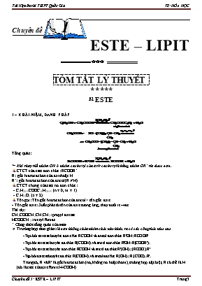 Hóa học hữu cơ 12 - Este - Lipit - Trường THPT Nguyễn Văn Hưởng