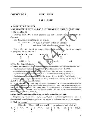 Luyện thi THPT Quốc gia môn Hóa học - Chuyên đề 1: Este – Lipit