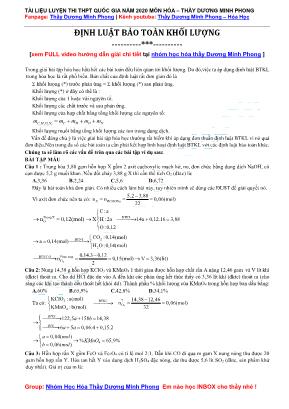 Luyện thi THPT Quốc gia môn Hóa học năm 2020 - Định luật bảo toàn khối lượng - Dương Minh Phong