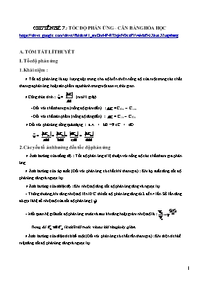 Lý thuyết và bài tập Hóa học Lớp 10 - Chuyên đề 7: Tốc độ phản ứng – Cân bằng hóa học