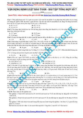 Tài liệu luyện thi THPT Quốc gia môn Hóa học năm 2020 - Vận dụng định luật bảo toàn - Bài tập tổng hợp số 7 - Dương Minh Phong