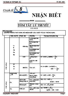 Tài liệu ôn thi THPT Quốc gia môn Hóa học - Chuyên đề 8: Nhận Biết