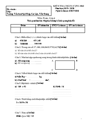 Bài kiểm tra chất lượng Học kì I môn Tiếng Việt Lớp 4 - Năm học 2019-2020 - Trường Tiểu học Ngũ Hiệp (Có đáp án)