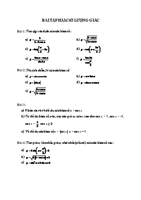 Bài tập Đại số Lớp 11 - Chủ đề: Hàm số lượng giác