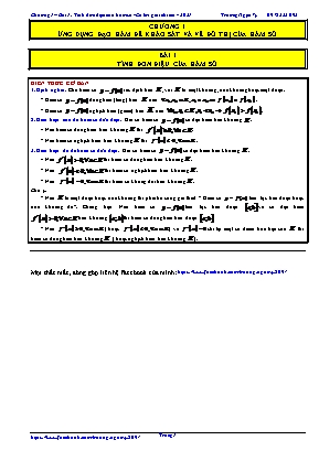 Bài tập Đại số Lớp 12 - Chương 1: Ứng dụng đạo hàm để khảo sát và vẽ đồ thị của hàm số - Bài 1: Tính đơn điệu của hàm số
