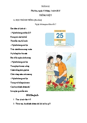Bài tập môn Toán và Tiếng Việt Lớp 2 - Tuần 2 (Bộ sách Chân trời sáng tạo)
