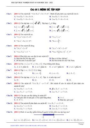 Bài tập trắc nghiệm môn Toán Lớp 10 - Năm học 2021-2022