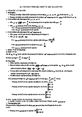 Đề cương ôn tập Đại số Lớp 10 - Chương 3: Phương trình và hệ phương trình - Bài 2: Phương trình bậc nhất và bậc hai một ẩn