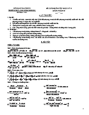 Đề cương ôn tập Học kì II môn Toán Lớp 10 - Trường Trung học Phổ thông Nguyễn Bỉnh Khiêm