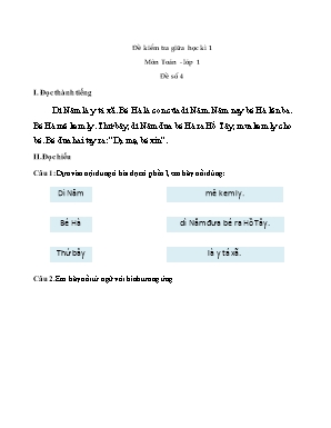 Đề kiểm tra Giữa học kỳ I môn Toán Lớp 1 - Đề số 4 (Bộ sách Kết nối tri thức với cuộc sống)