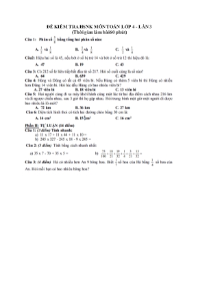 Đề kiểm tra môn Toán Lớp 4 - Lần 3