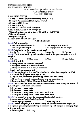 Đề cương ôn tập kiểm tra cuối kì 1 môn Sinh học Lớp 9 - Năm học 2021-2022