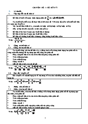 Đề cương ôn thi môn Toán Lớp 7 - Chuyên đề 1: Số hữu tỉ